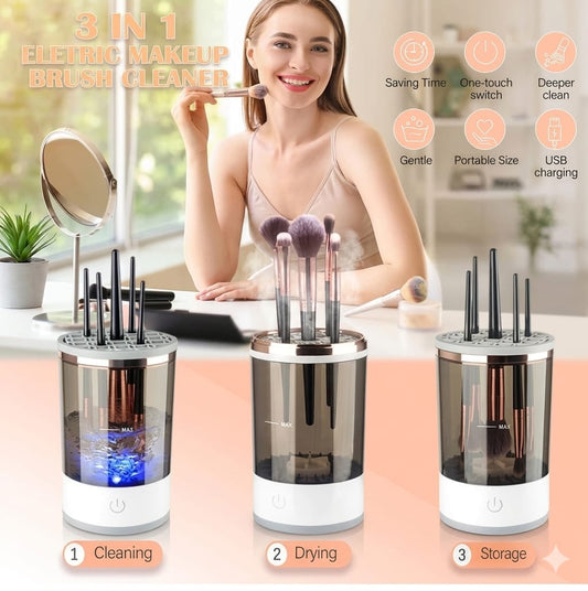 Electric Makeup Brush Cleaner and Dryer, Automatic Brush Spinner for all brushes,Wash and Dry in Seconds,with 8 Size Rubber Collars