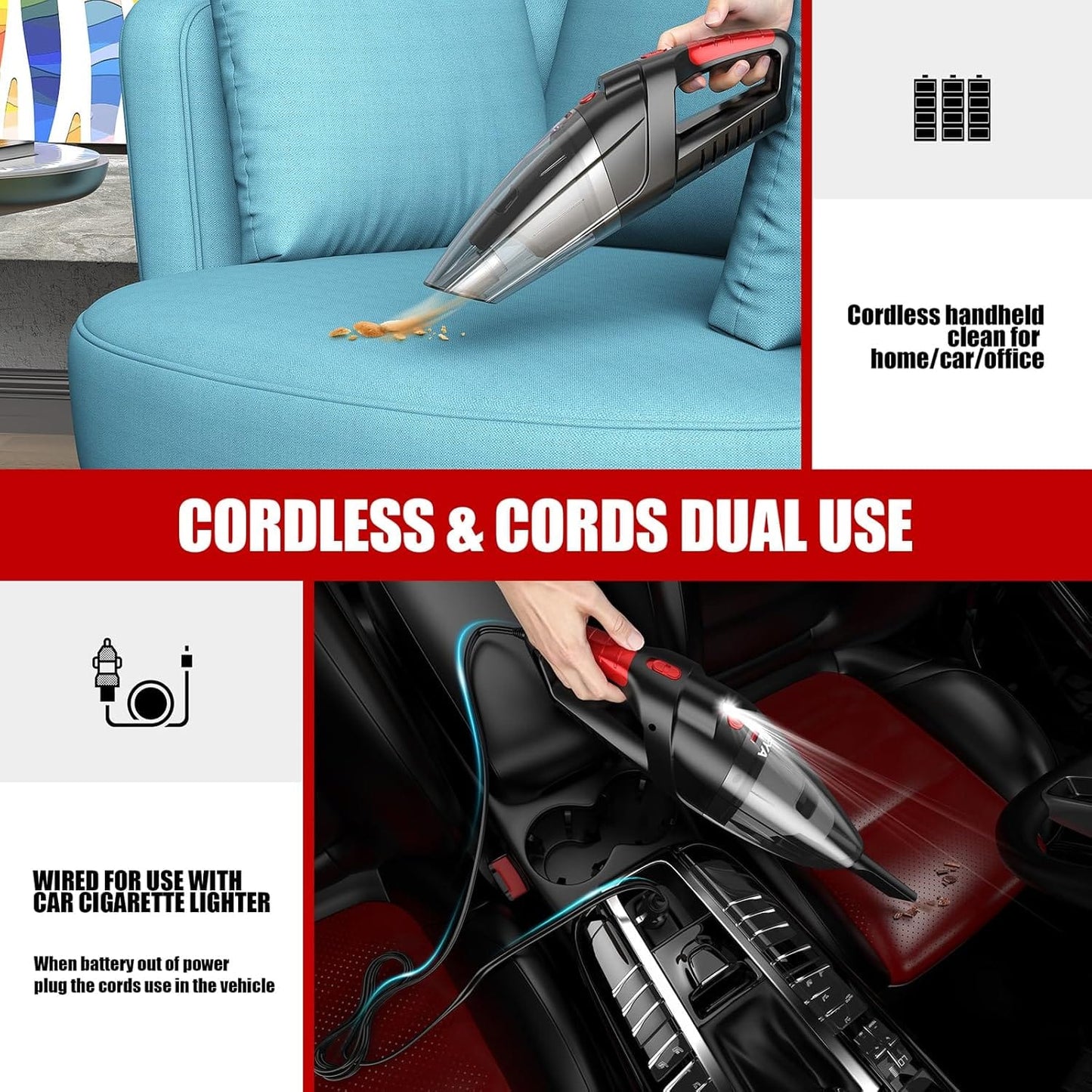 4-in-1 Cordless Handheld Vacuum Cleaner | High Suction | USB Rechargeable | Car & Home Cleaning