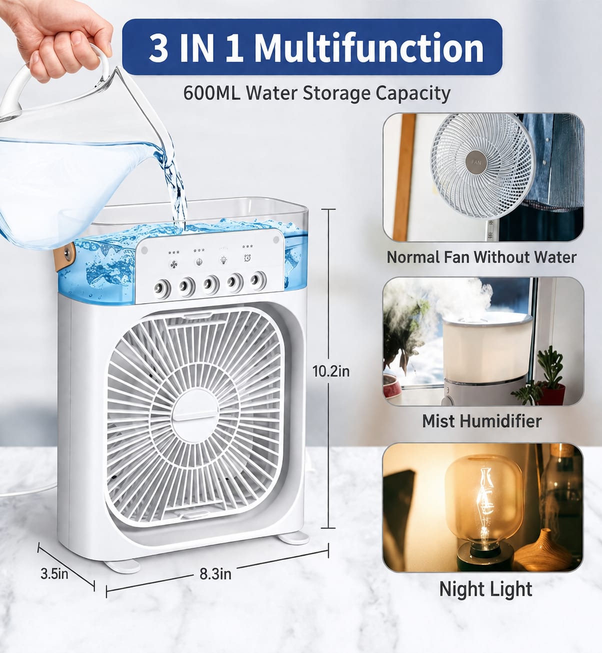 Portable Mini Air Conditioner Fan | 5 Mist Spray Cooling | USB Rechargeable | 3-Speed Personal Air Cooler for Home, Office & Travel