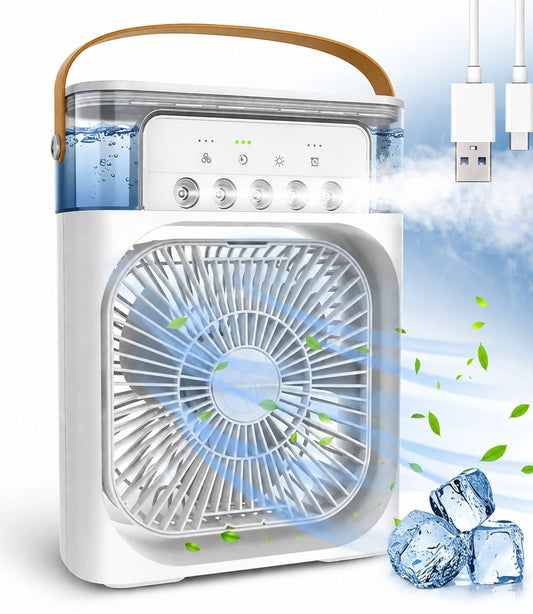 Portable Mini Air Conditioner Fan | 5 Mist Spray Cooling | USB Rechargeable | 3-Speed Personal Air Cooler for Home, Office & Travel