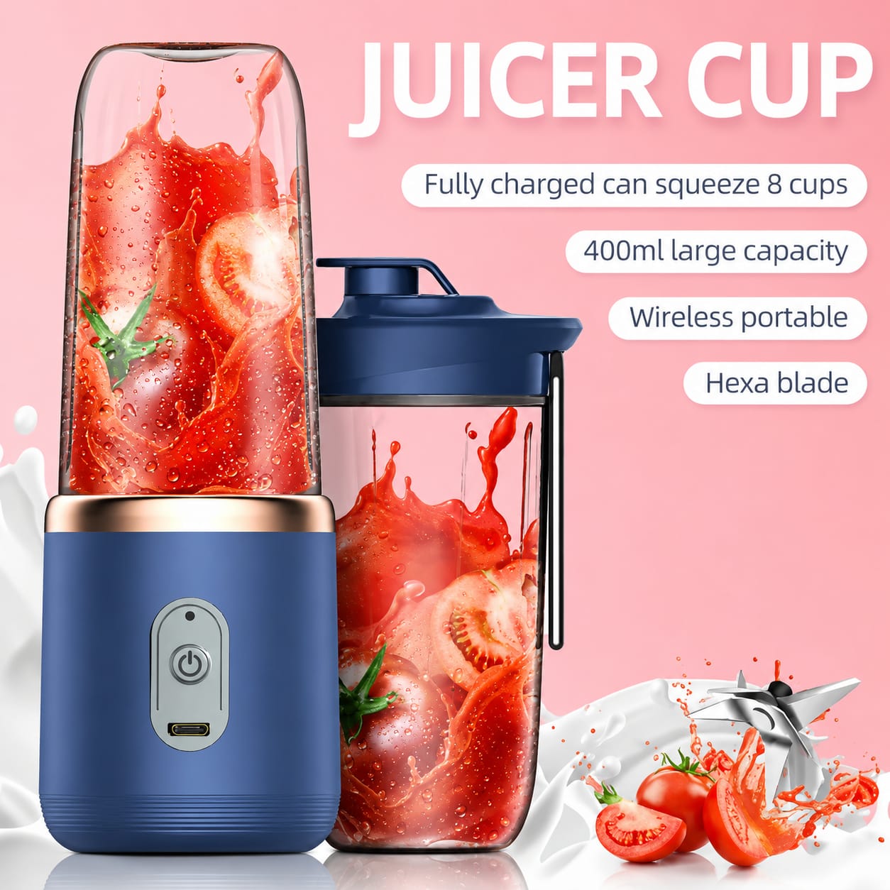 Portable USB Rechargeable Blender | High-Speed Personal Smoothie & Juice Maker | Leakproof Travel Bottle