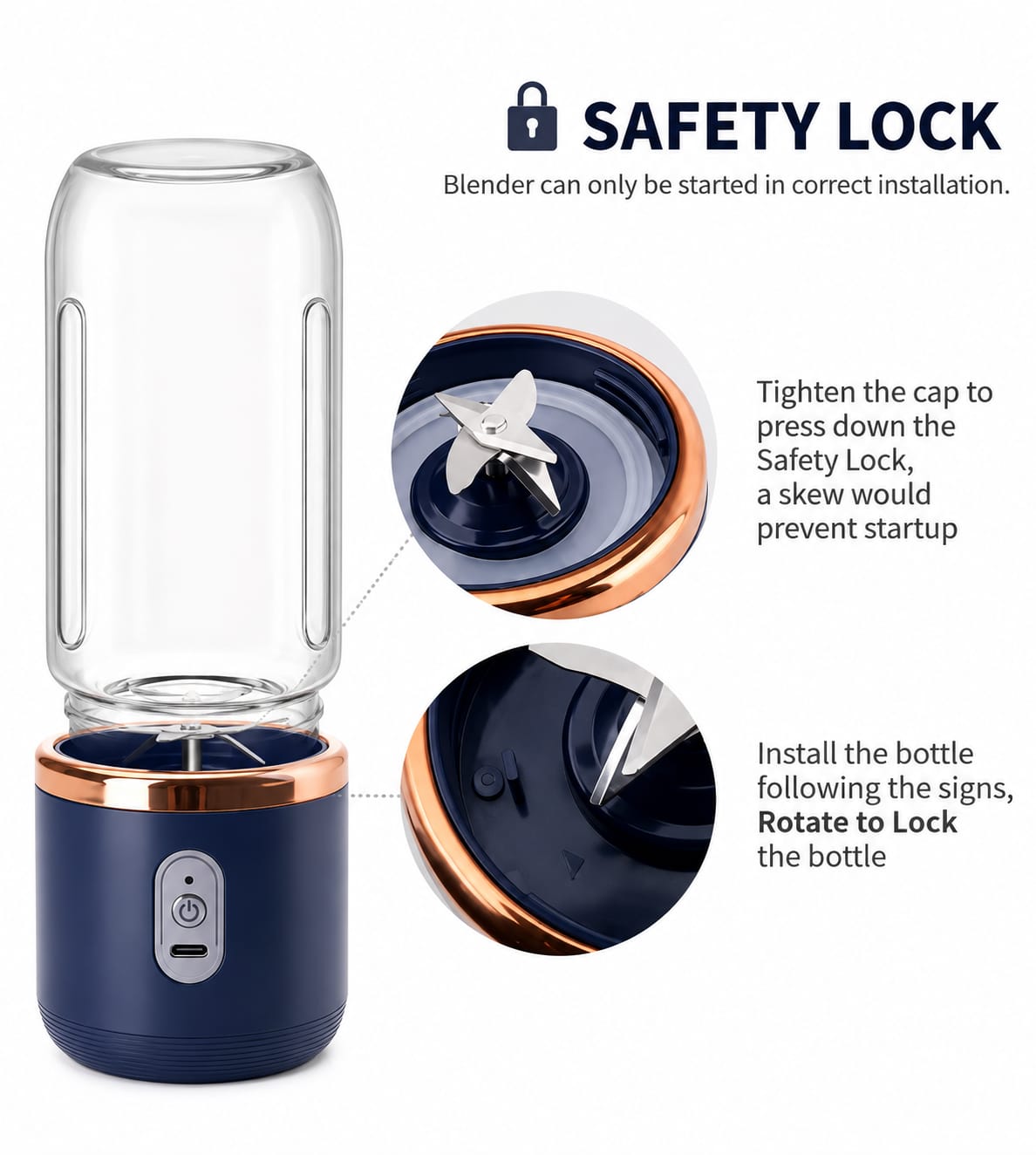 Portable USB Rechargeable Blender | High-Speed Personal Smoothie & Juice Maker | Leakproof Travel Bottle
