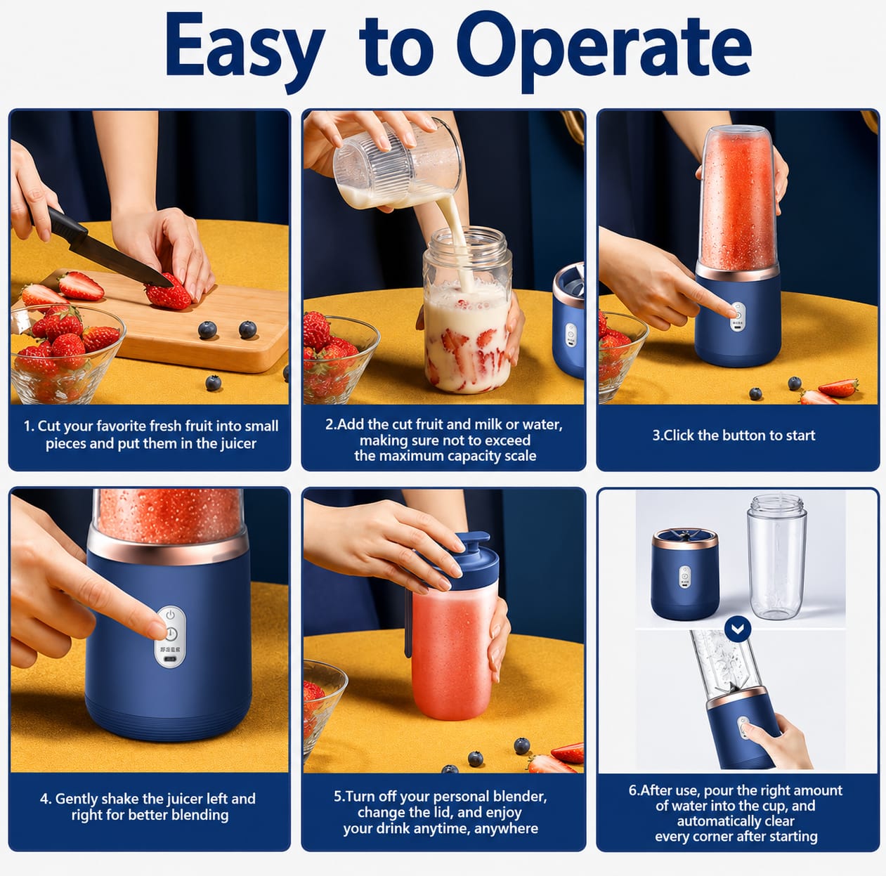 Portable USB Rechargeable Blender | High-Speed Personal Smoothie & Juice Maker | Leakproof Travel Bottle