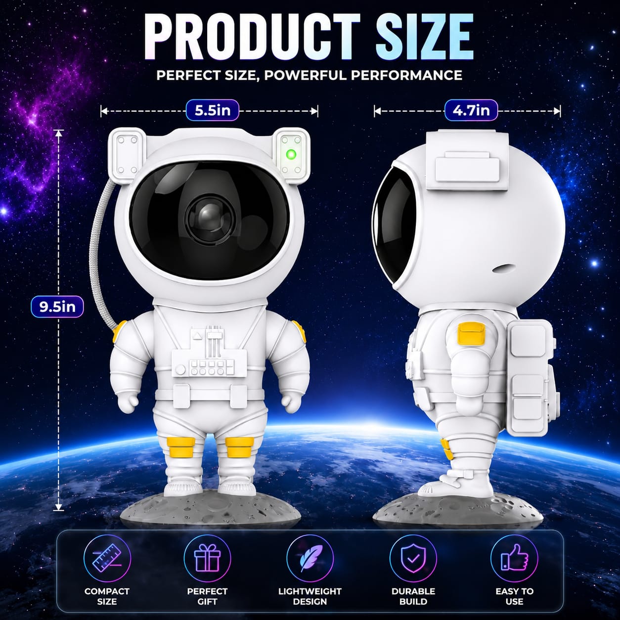 Astronaut Light Lamp Galaxy Projector with 360° Adjustable Head & Star Nebula Effects, Galaxy Projector Light for Bedroom, Remote Control Night Light for Home & Kids