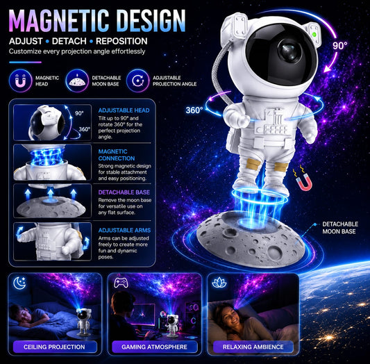 Astronaut Light Lamp Galaxy Projector with 360° Adjustable Head & Star Nebula Effects, Galaxy Projector Light for Bedroom, Remote Control Night Light for Home & Kids