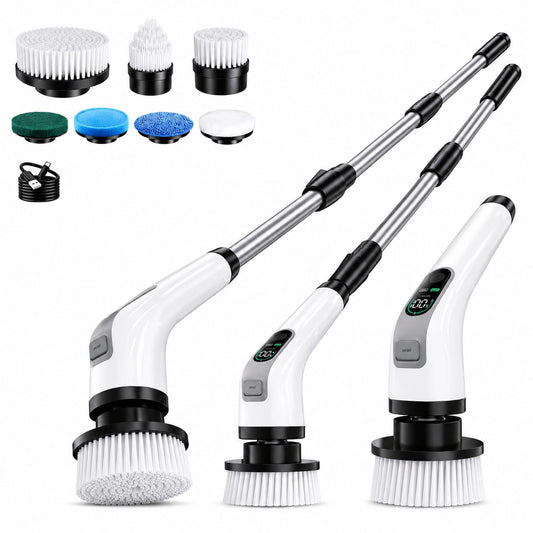 8 in 1 Electric Spin Scrubber, Cleaning Brush Scrubber for Home, 300RPM/Min, 8 Replaceable Brush Heads, 3 Adjustable Size, 2 Adjustable Speeds, for Bathroom, Floor Tiles