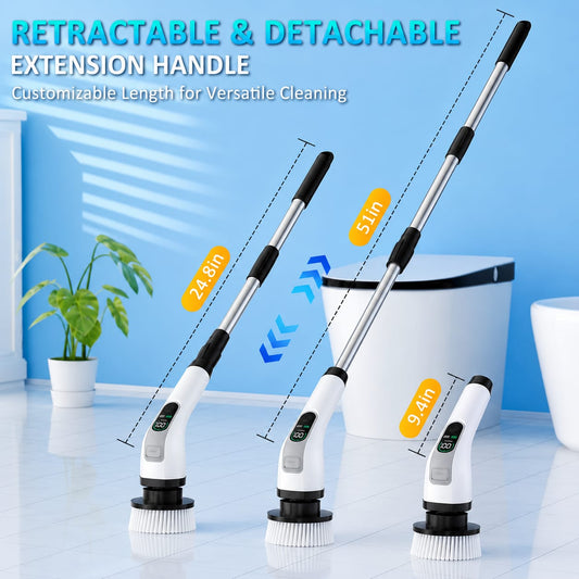 8 in 1 Electric Spin Scrubber, Cleaning Brush Scrubber for Home, 300RPM/Min, 8 Replaceable Brush Heads, 3 Adjustable Size, 2 Adjustable Speeds, for Bathroom, Floor Tiles