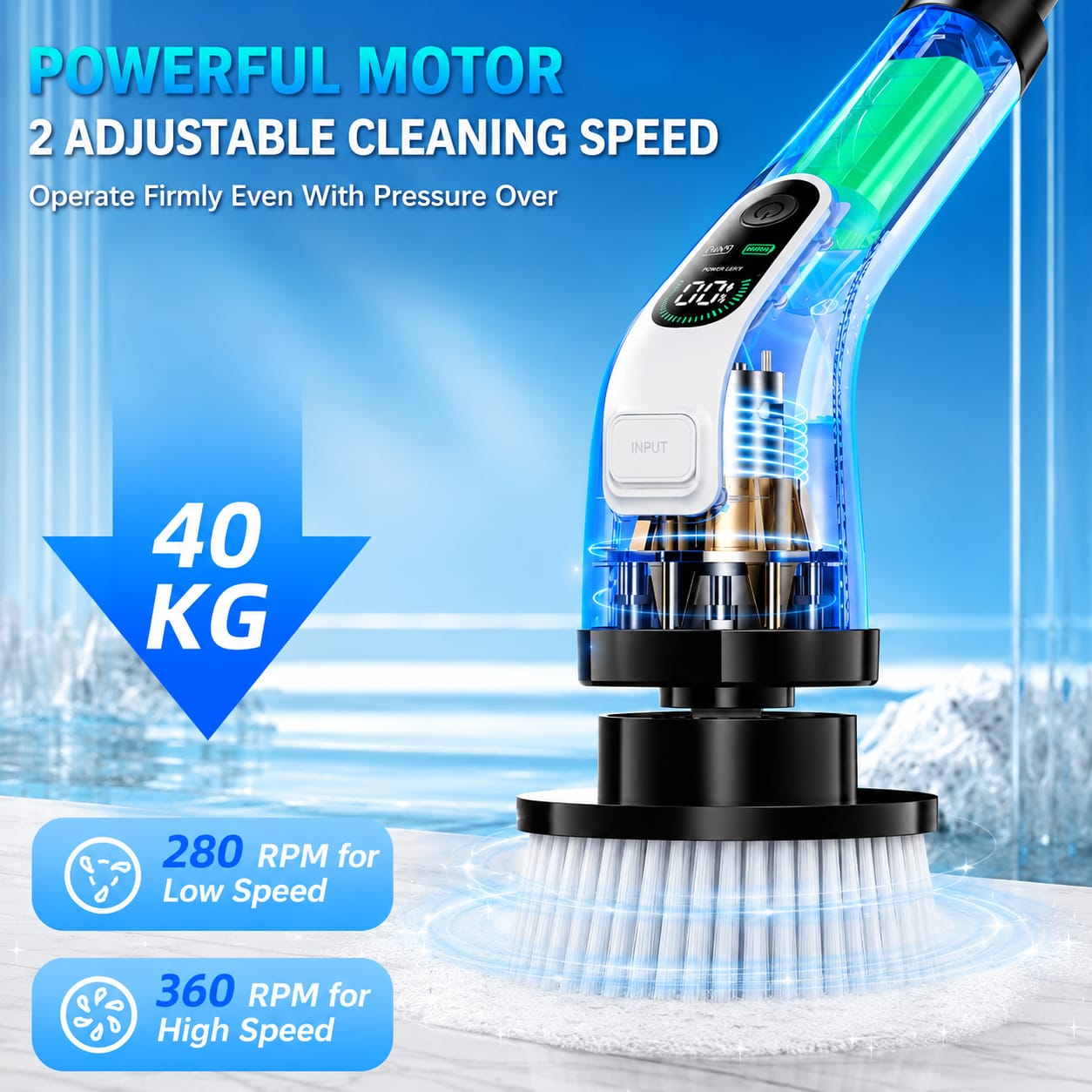 8 in 1 Electric Spin Scrubber, Cleaning Brush Scrubber for Home, 300RPM/Min, 8 Replaceable Brush Heads, 3 Adjustable Size, 2 Adjustable Speeds, for Bathroom, Floor Tiles