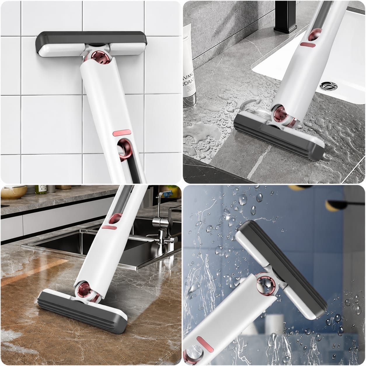 Mini Mop for Kitchen, Floor, Glass, Car & More - 2 Sponges, Self Squeeze, Strong Absorbent, Wet & Dry Use, Multicolour, ABS & Sponge Material, Wet and Dry USE