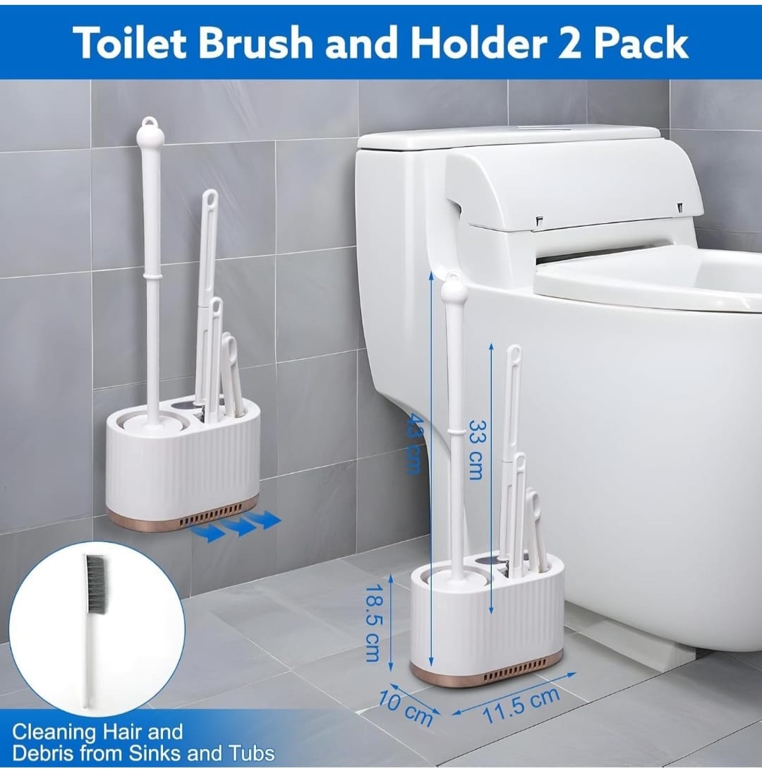 Silicone Toilet Brush and Holder Set, with a Extra Crevice Cleaning Brush Deep Cleaning Toilet Bowl Brush for Bathroom Toilet Brushes for Bathroom Wall Mounted Water Drop (4IN1 White)