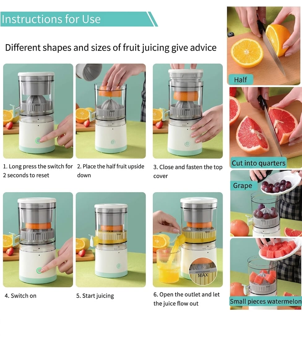 Citrus Juicer, Orange Squeezer, Mosambi Juicer, Wireless Portable Juicer Blender with USB Charging Electric Fruit Juicer for Travel & Kitchen