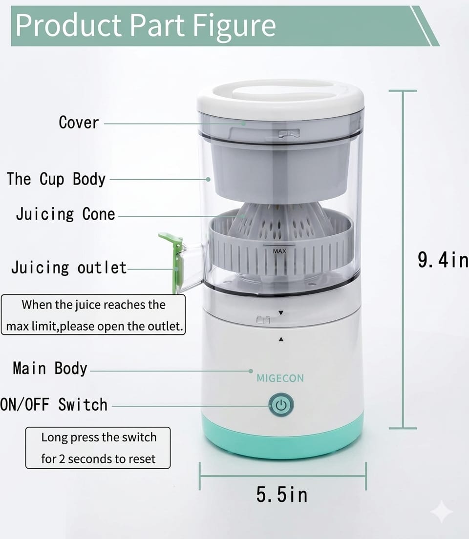 Citrus Juicer, Orange Squeezer, Mosambi Juicer, Wireless Portable Juicer Blender with USB Charging Electric Fruit Juicer for Travel & Kitchen