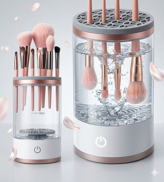 Electric Makeup Brush Cleaner and Dryer, Automatic Brush Spinner for all brushes,Wash and Dry in Seconds,with 8 Size Rubber Collars