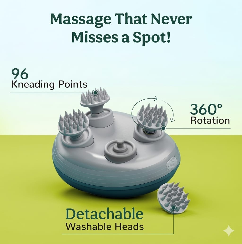 Scalp Massager | 96 Silicon Kneading Points with Detachable Heads | Scalp, Body & Head Massager for Hair Growth
