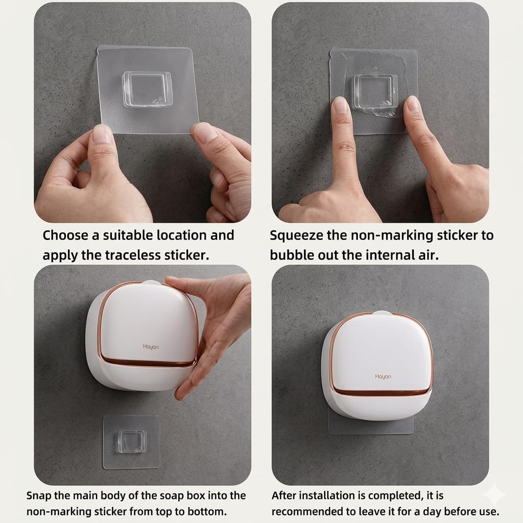 Cartclove™ Wall Mounted Soap Holder with Lid, Self-Draining Soap Case, No Drill Soap Dish Holder, Dust-Proof Bathroom Soap Box, Adhesive Soap Holder for Bathroom & Kitchen