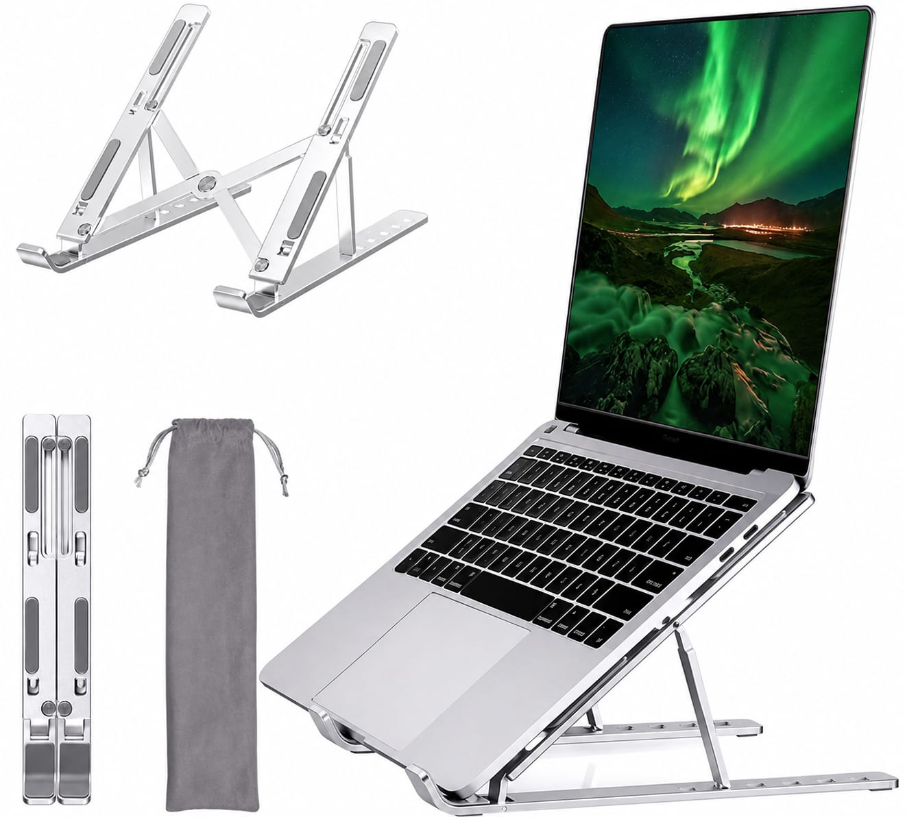 Angles Adjustable Aluminum Ergonomic Foldable Portable Tabletop Laptop/Desktop Riser Stand Holder Compatible for MacBook, HP, Dell, Lenovo & All Other Notebook (Silver)