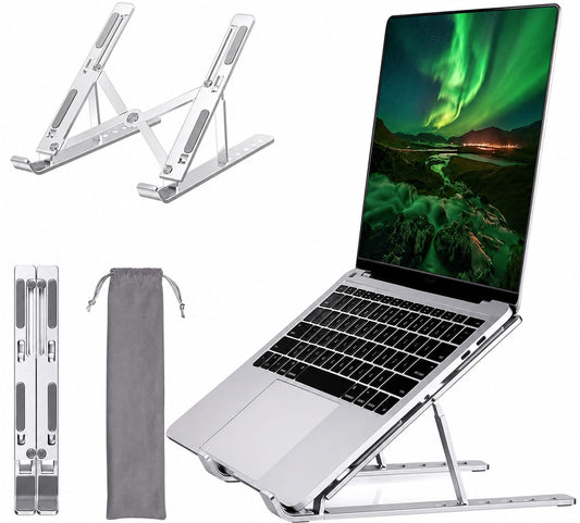 Angles Adjustable Aluminum Ergonomic Foldable Portable Tabletop Laptop/Desktop Riser Stand Holder Compatible for MacBook, HP, Dell, Lenovo & All Other Notebook (Silver)