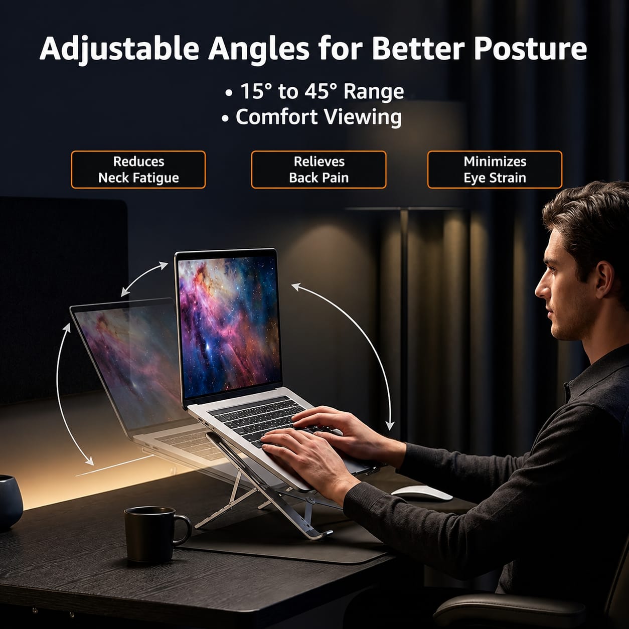 Angles Adjustable Aluminum Ergonomic Foldable Portable Tabletop Laptop/Desktop Riser Stand Holder Compatible for MacBook, HP, Dell, Lenovo & All Other Notebook (Silver)