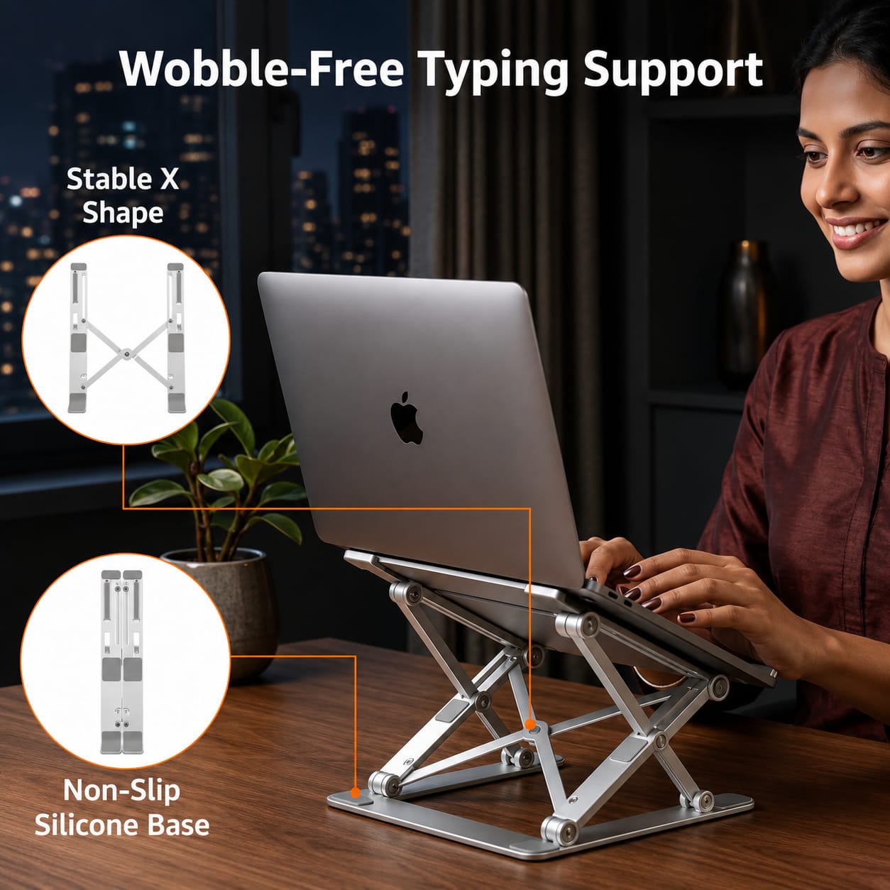 Angles Adjustable Aluminum Ergonomic Foldable Portable Tabletop Laptop/Desktop Riser Stand Holder Compatible for MacBook, HP, Dell, Lenovo & All Other Notebook (Silver)