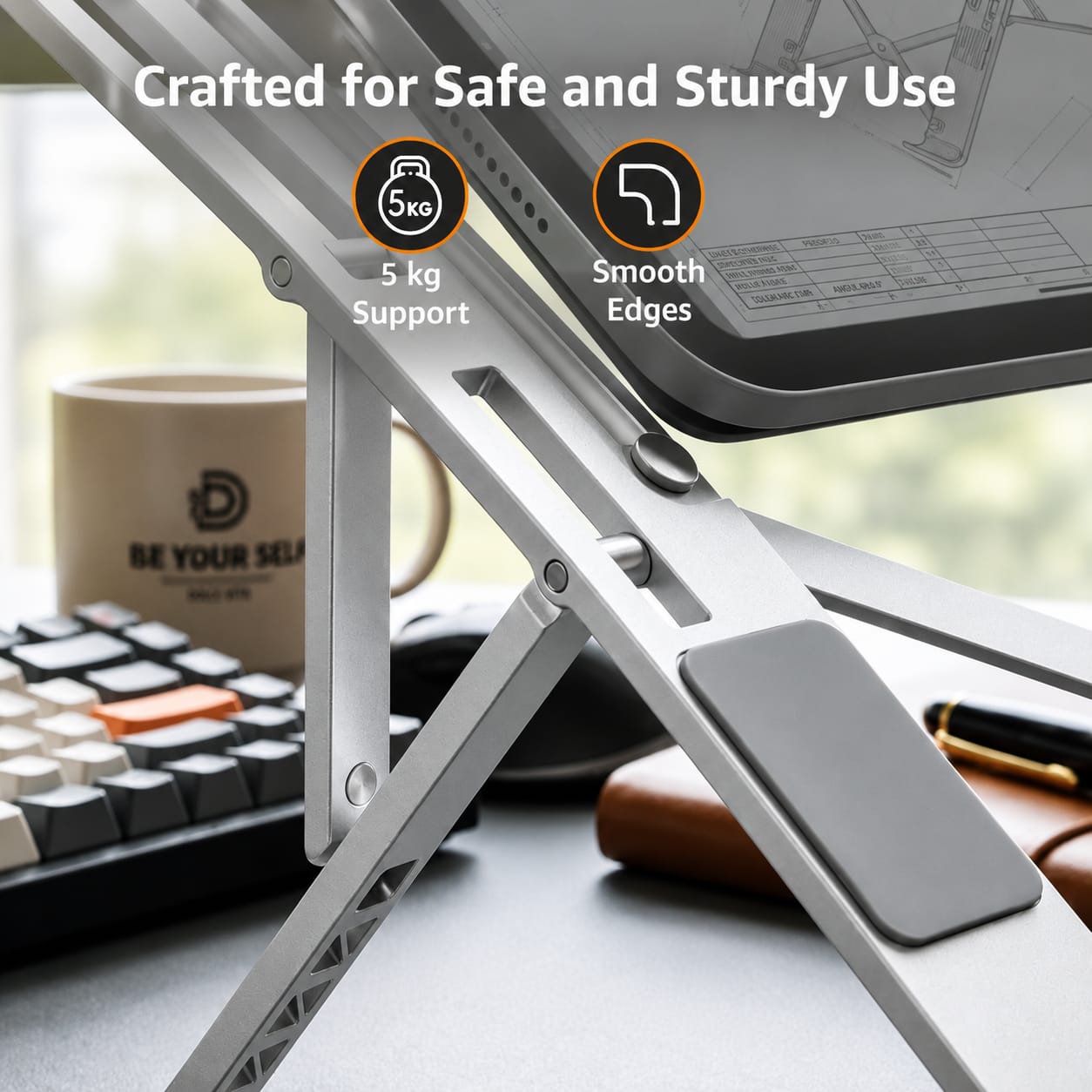 Angles Adjustable Aluminum Ergonomic Foldable Portable Tabletop Laptop/Desktop Riser Stand Holder Compatible for MacBook, HP, Dell, Lenovo & All Other Notebook (Silver)