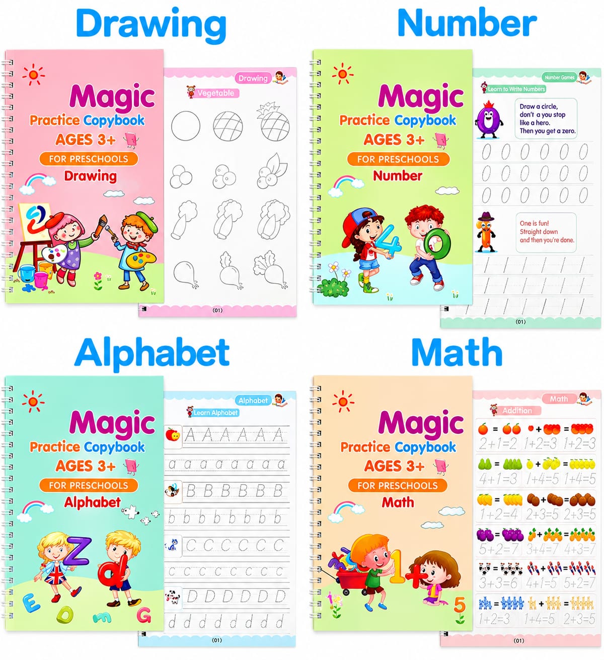 CartClove SmartStart Magic Writing & Learning Workbook Set for Kids – Reusable Handwriting, Alphabet, Numbers, Math & Drawing Practice Kit