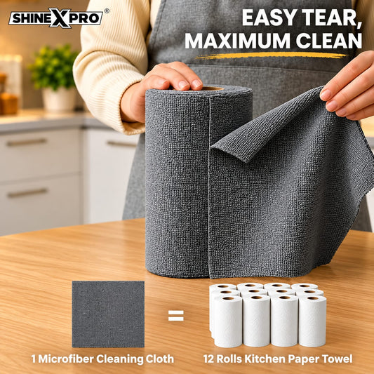 CartClove CleanPro Tear & Shine Reusable Microfiber Cleaning Cloth Roll – Super-Absorbent Multi-Purpose Wipes for Kitchen, Home, Car & Everyday Cleaning