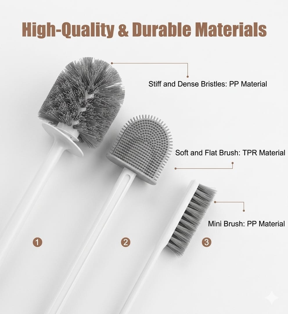 Silicone Toilet Brush and Holder Set, with a Extra Crevice Cleaning Brush Deep Cleaning Toilet Bowl Brush for Bathroom Toilet Brushes for Bathroom Wall Mounted Water Drop (4IN1 White)