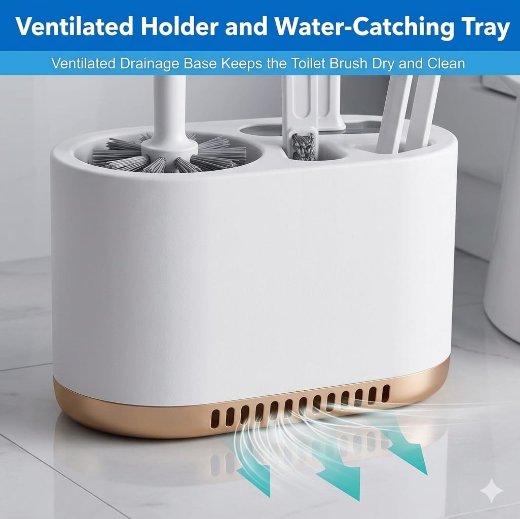 Silicone Toilet Brush and Holder Set, with a Extra Crevice Cleaning Brush Deep Cleaning Toilet Bowl Brush for Bathroom Toilet Brushes for Bathroom Wall Mounted Water Drop (4IN1 White)