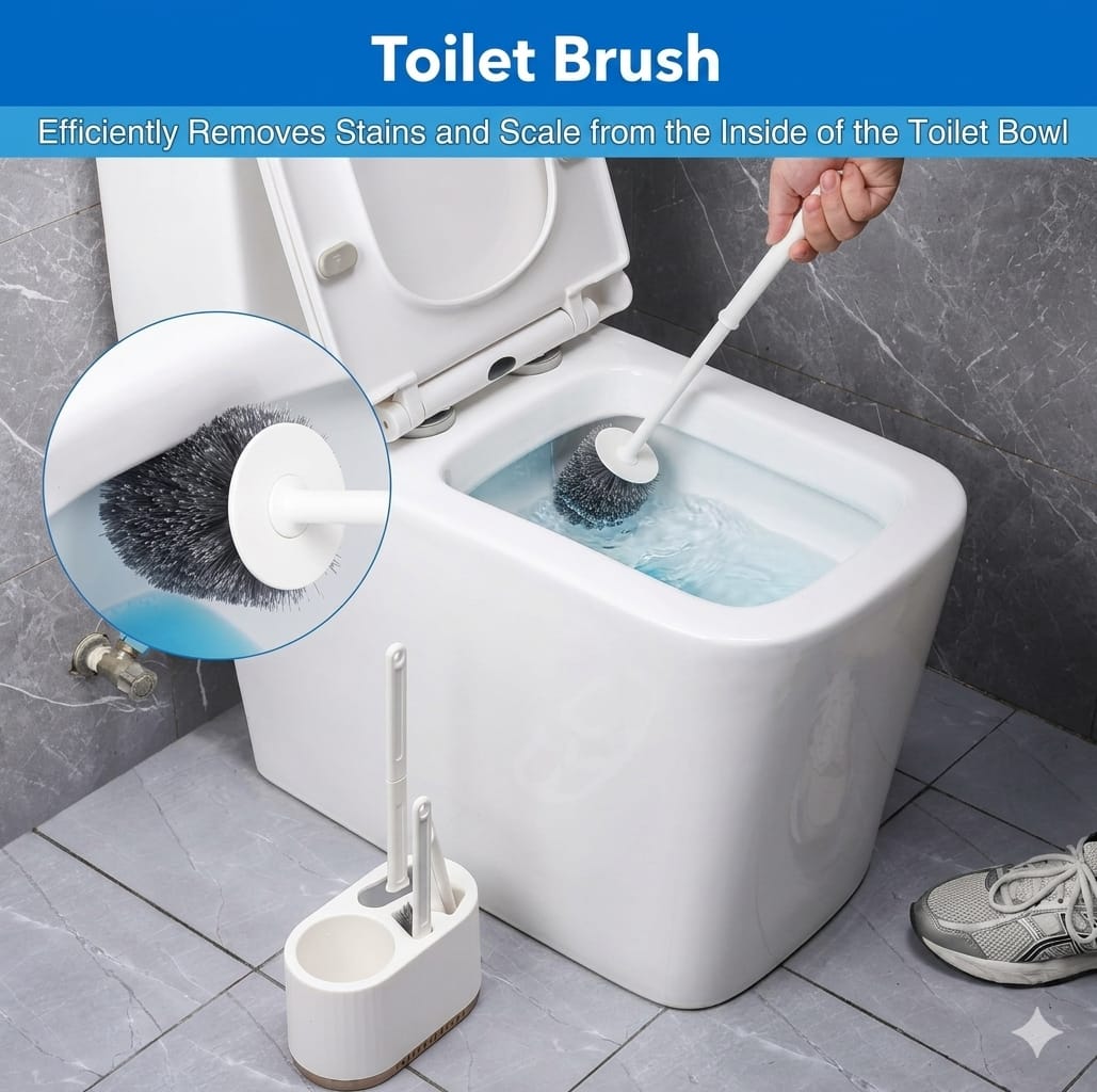 Silicone Toilet Brush and Holder Set, with a Extra Crevice Cleaning Brush Deep Cleaning Toilet Bowl Brush for Bathroom Toilet Brushes for Bathroom Wall Mounted Water Drop (4IN1 White)