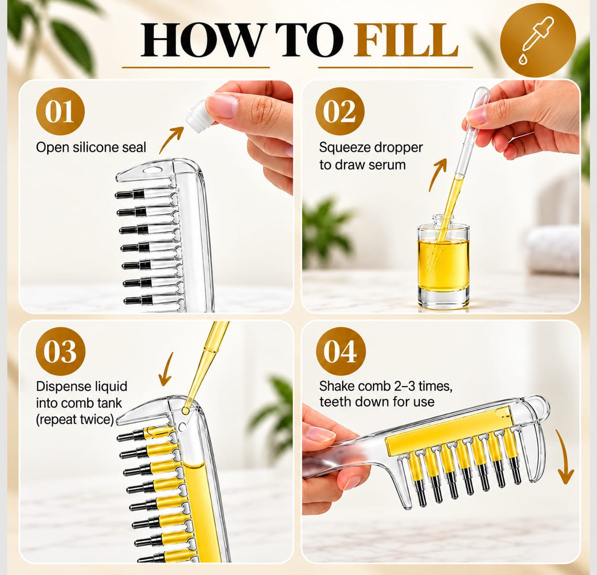 CartClove Hair Oil Applicator Comb with Built-In Oil Dispenser